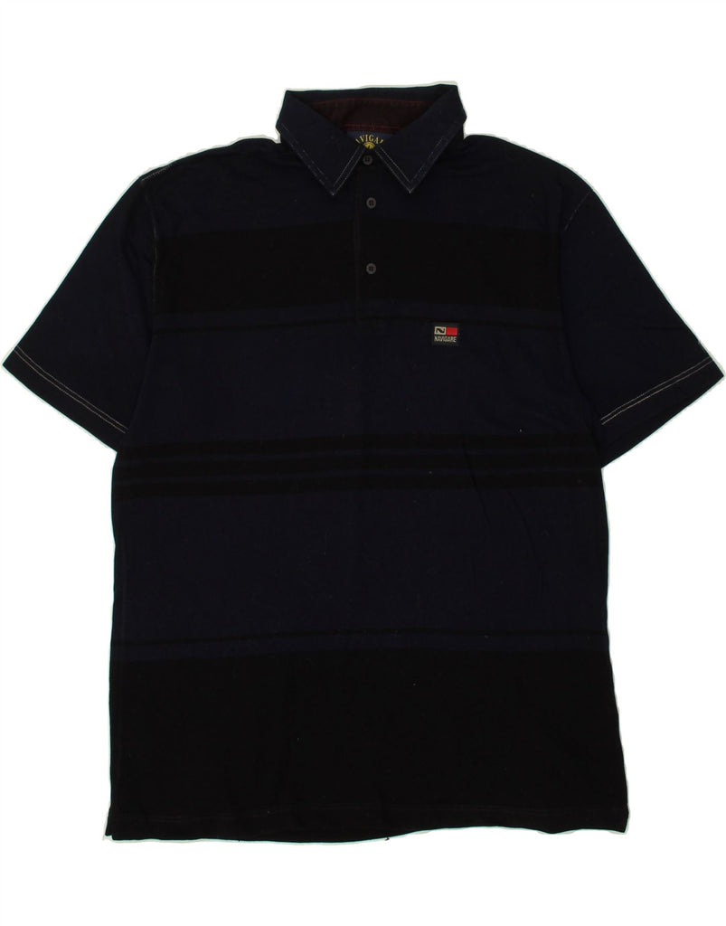 NAVIGARE Mens Polo Shirt Large Navy Blue Colourblock Cotton Vintage Navigare and Second-Hand Navigare from Messina Hembry 