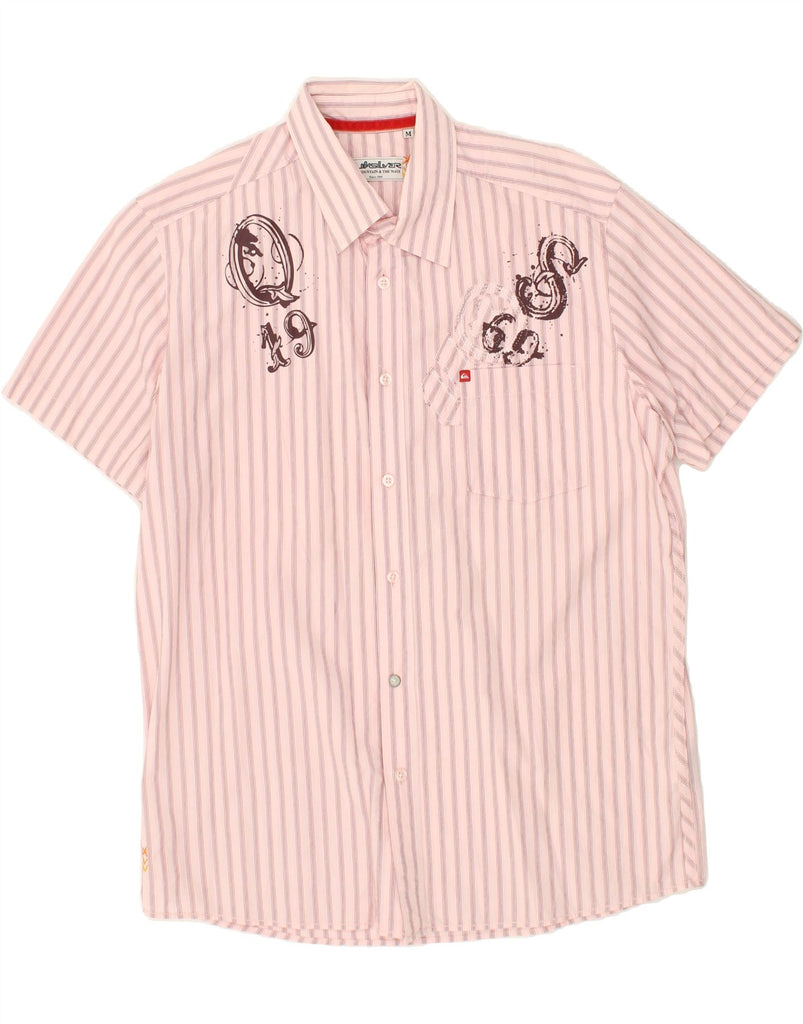 QUIKSILVER Mens Graphic Short Sleeve Shirt Medium Pink Striped Cotton | Vintage Quiksilver | Thrift | Second-Hand Quiksilver | Used Clothing | Messina Hembry 