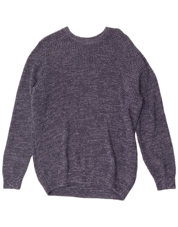 L.L.Bean Mens Tall Boat Neck Jumper Sweater Large Navy Blue Flecked Cotton