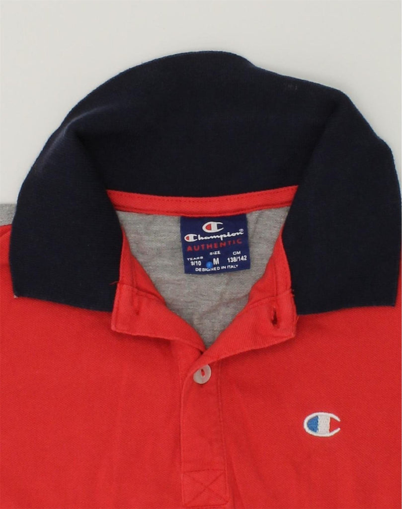 CHAMPION Boys Polo Shirt 9-10 Years Medium Red Colourblock Cotton | Vintage Champion | Thrift | Second-Hand Champion | Used Clothing | Messina Hembry 