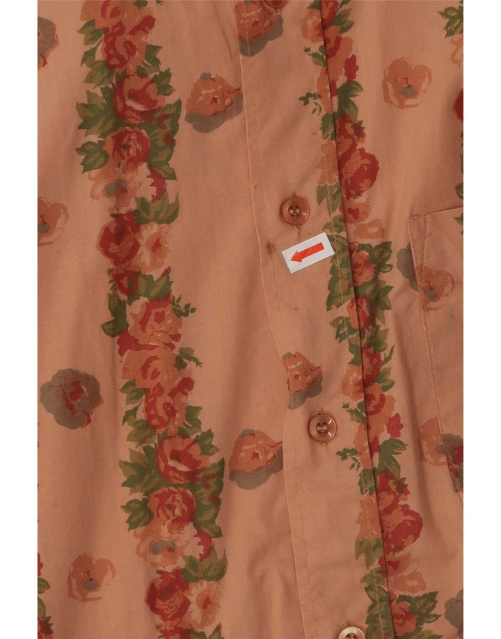 Vintage Mens Short Sleeve Shirt Medium Pink Floral Cotton