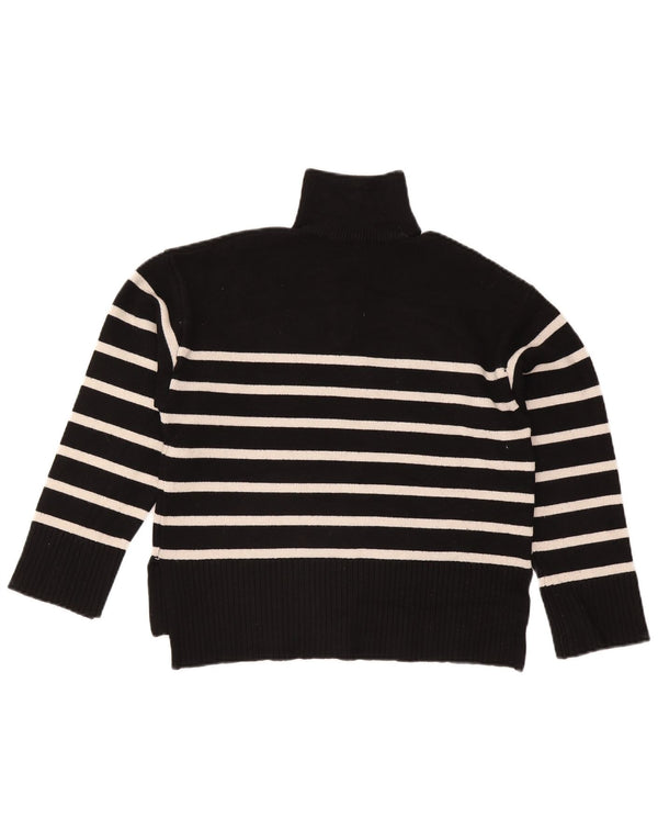 Zara Womens Zip Neck Jumper Sweater UK 10 Small Black Striped Viscose