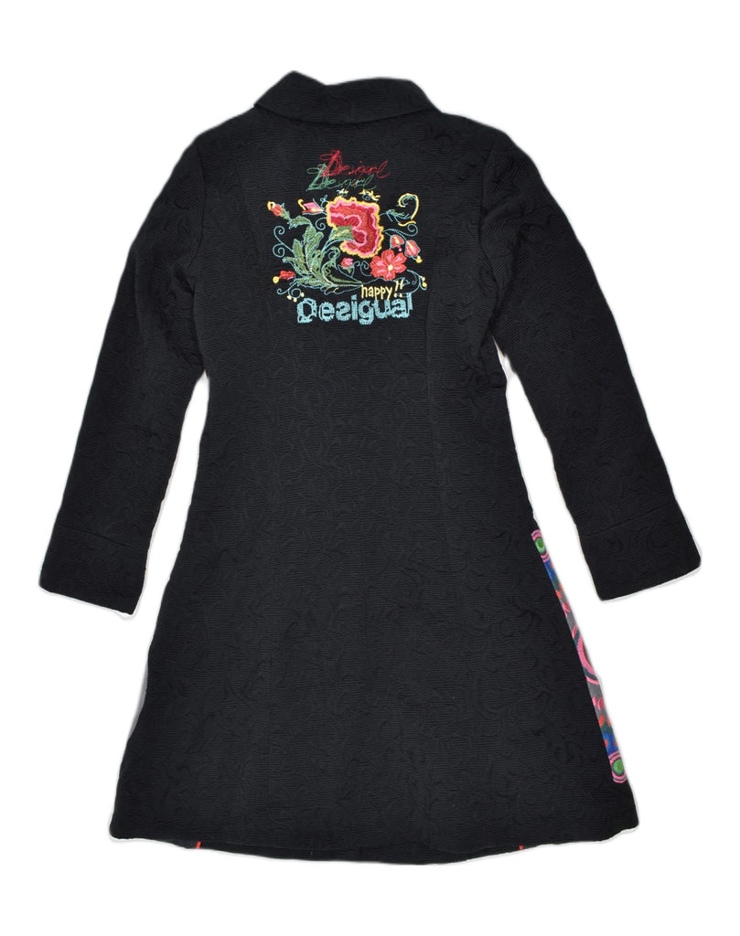 DESIGUAL Womens Graphic Overcoat UK 12 Medium Black Floral Cotton | Vintage Desigual | Thrift | Second-Hand Desigual | Used Clothing | Messina Hembry 