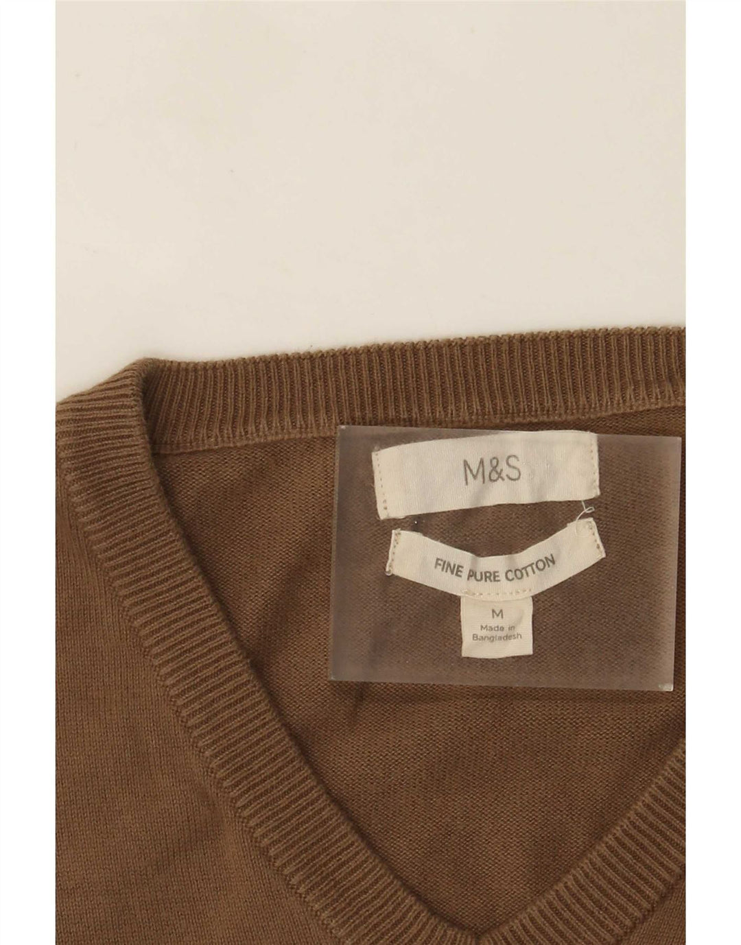 Marks & Spencer Mens V-Neck Jumper Sweater Medium Brown Cotton