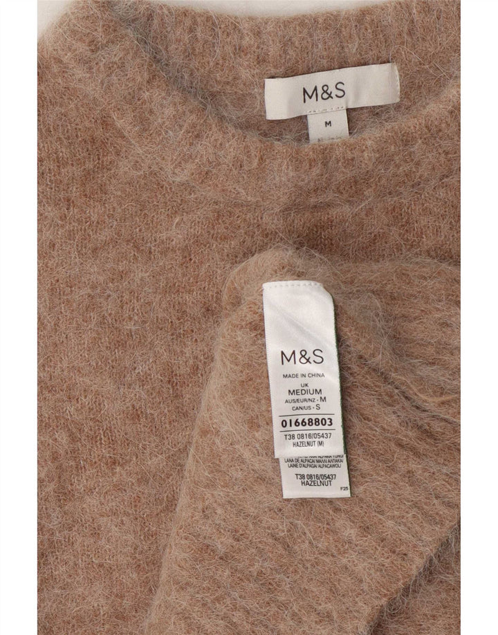Marks & Spencer Womens Crew Neck Jumper Sweater UK 14 Medium Beige Wool