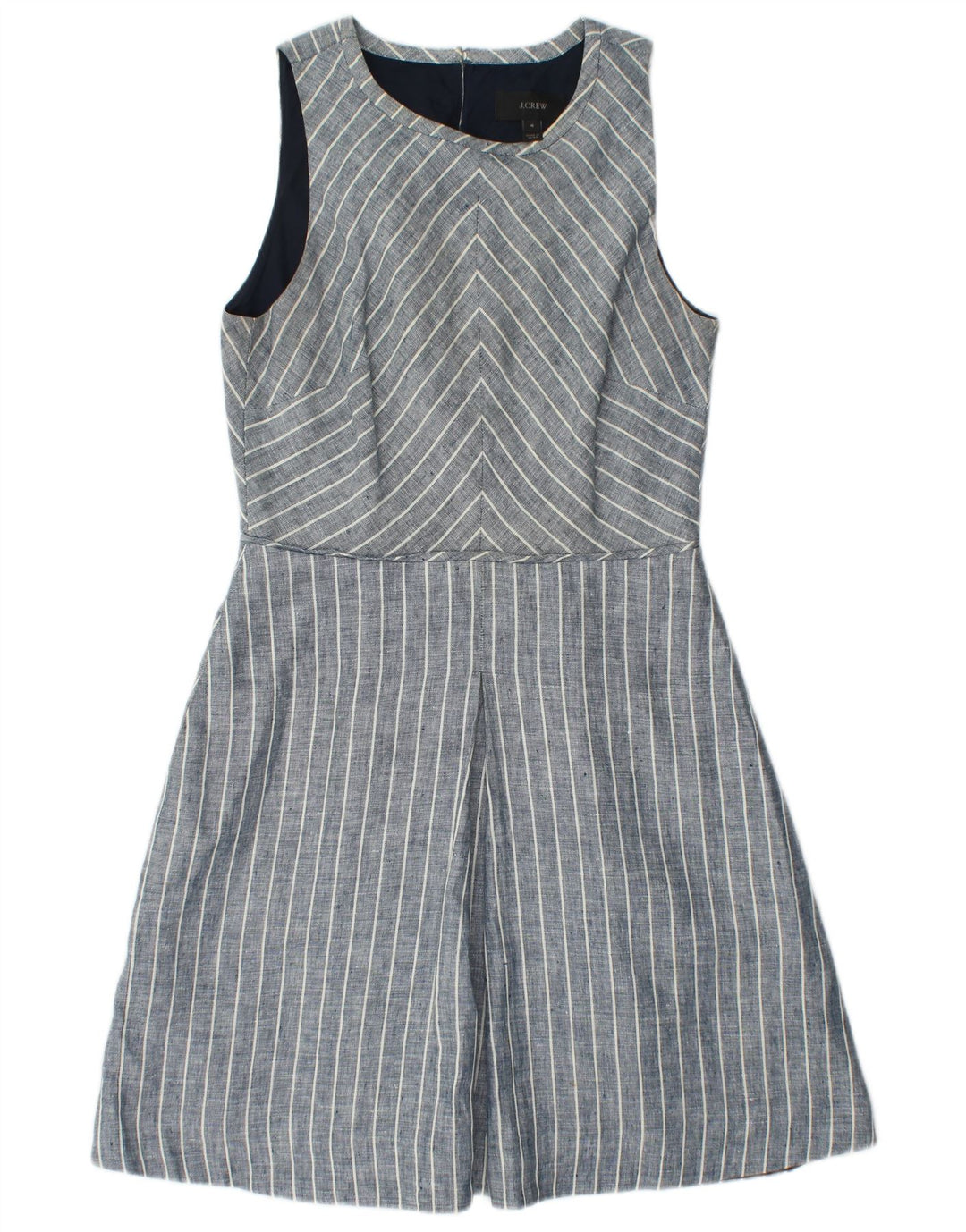 J. CREW Womens Sleeveless A-Line Dress US 4 Small Blue Striped Linen
