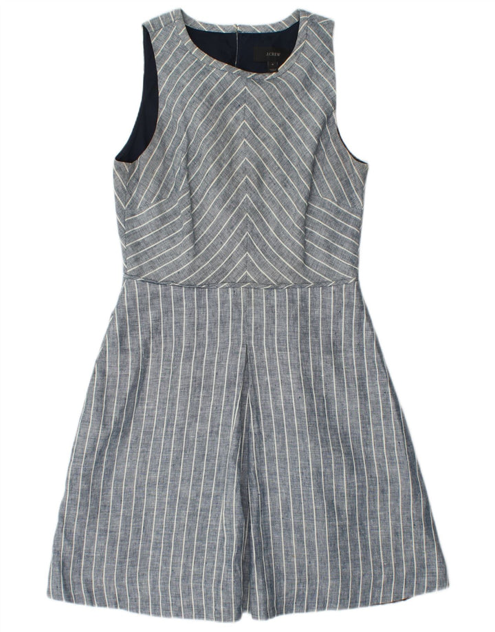 J. CREW Womens Sleeveless A-Line Dress US 4 Small Blue Striped Linen