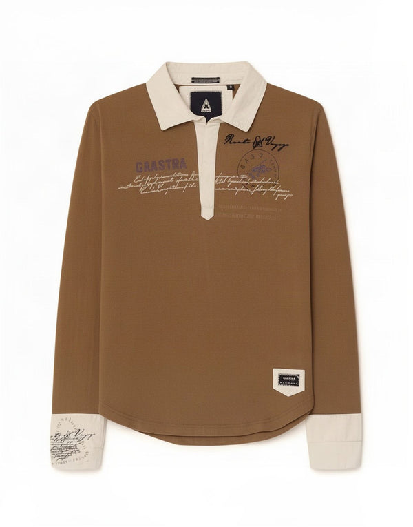 Gaastra Womens Graphic Long Sleeve Rugby Polo Shirt UK 14 Large Brown