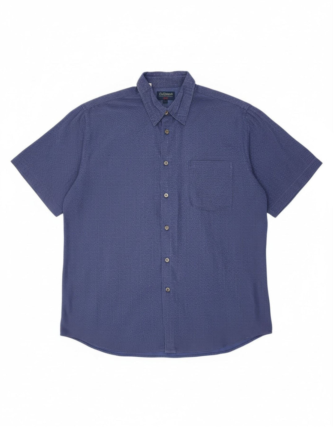 VINTAGE Mens Short Sleeve Shirt XL Navy Blue Houndstooth Cotton
