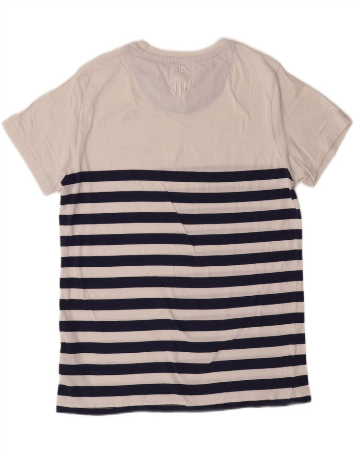 KAPPA Womens T-Shirt Top UK 14 Medium White Striped Cotton Vintage Kappa and Second-Hand Kappa from Messina Hembry 