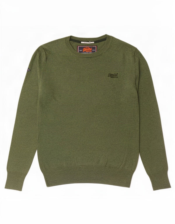 Superdry Mens Boat Neck Jumper Sweater Large Green Cotton