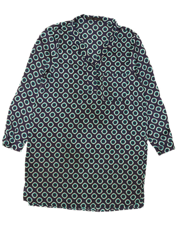Zara Womens Long Sleeve Shift Dress UK 16 Large Navy Blue Geometric