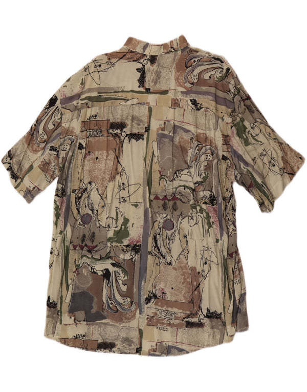 Vintage Mens Abstract Pattern Short Sleeve Shirt Size 43/44 XL Beige