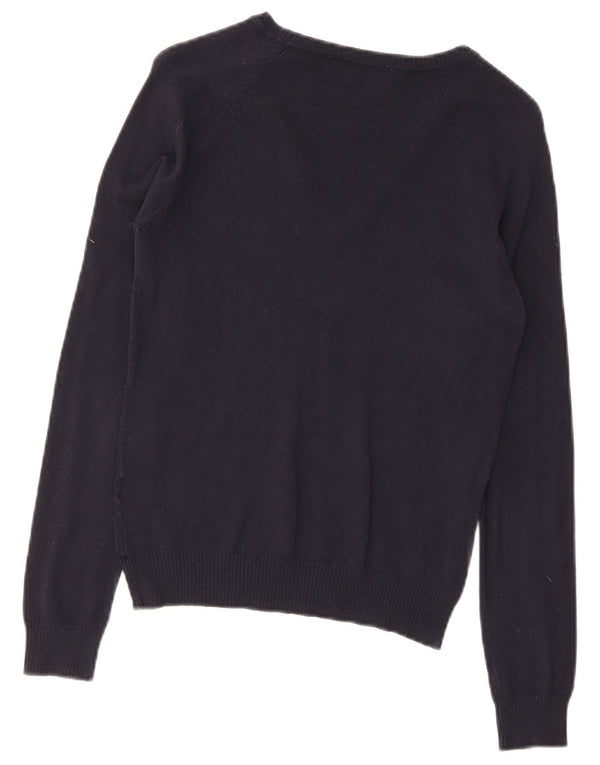 Zara Womens V-Neck Jumper Sweater UK 12 Medium Navy Blue Cotton