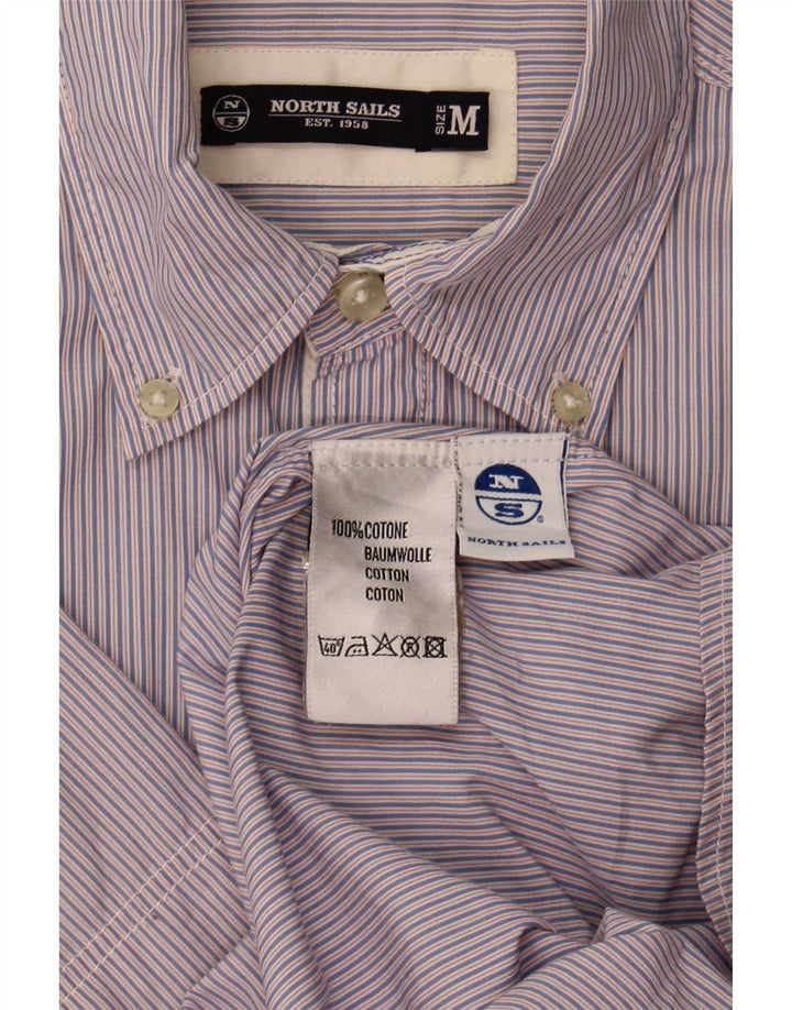North Sails Mens Graphic Short Sleeve Shirt Medium Blue Pinstripe Cotton
