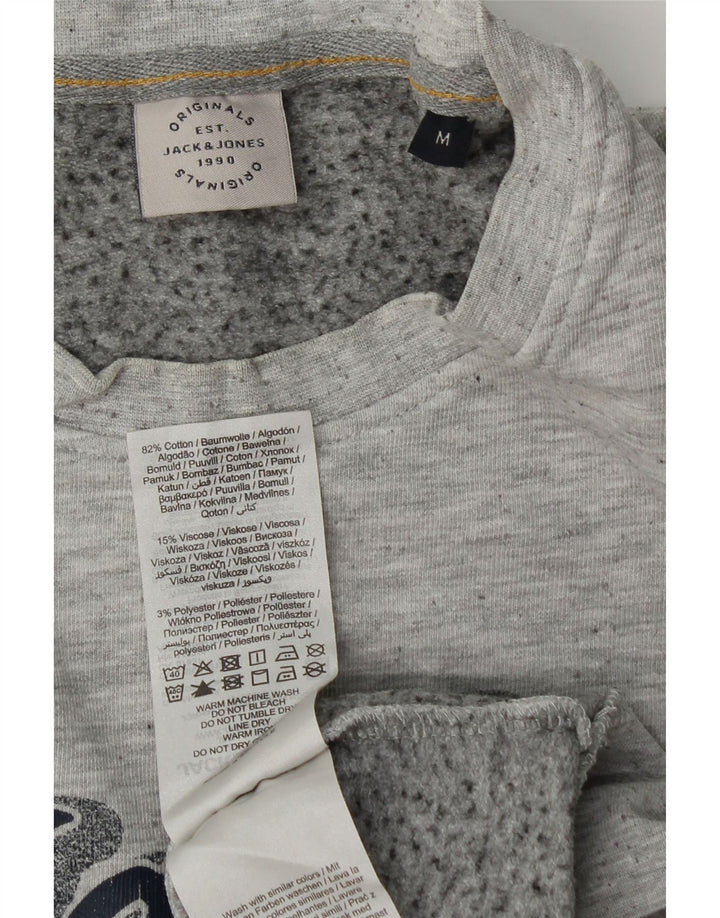 JACK & JONES Mens Graphic Sweatshirt Jumper Medium Grey Flecked Cotton