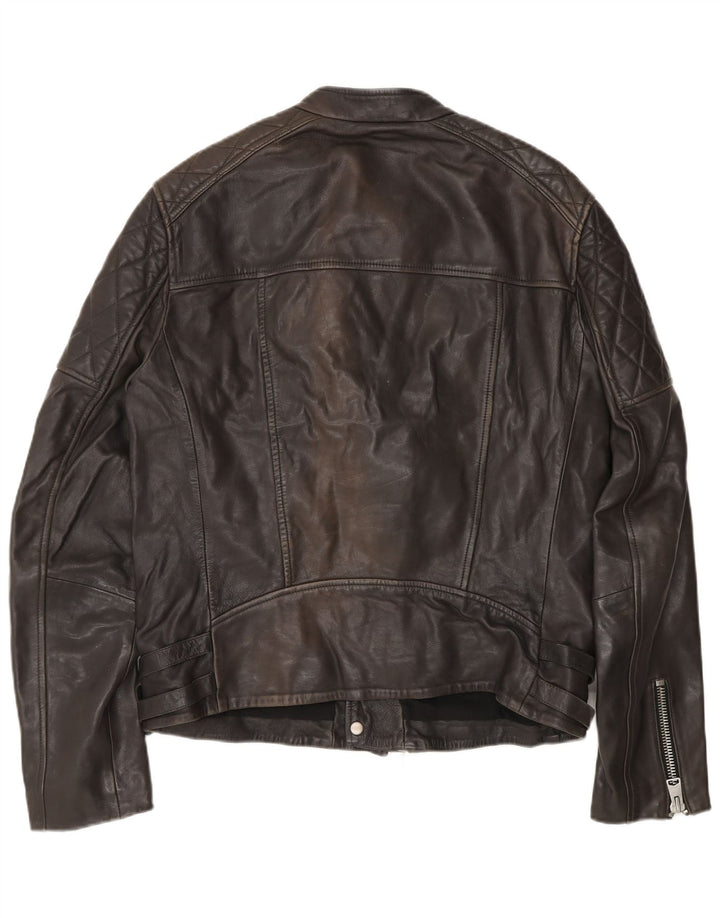 All Saints Mens Leather Biker Jacket UK 40 Large Black Leather