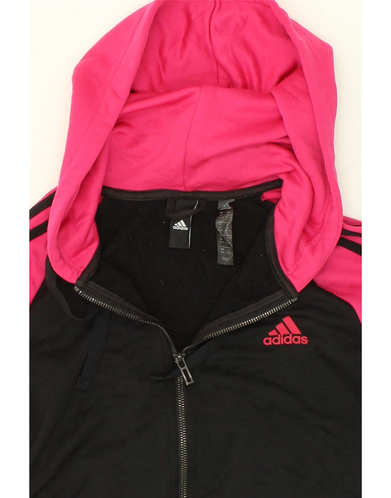 ADIDAS Womens Zip Hoodie Sweater UK 12/14 Medium Black Colourblock | Vintage Adidas | Thrift | Second-Hand Adidas | Used Clothing | Messina Hembry 