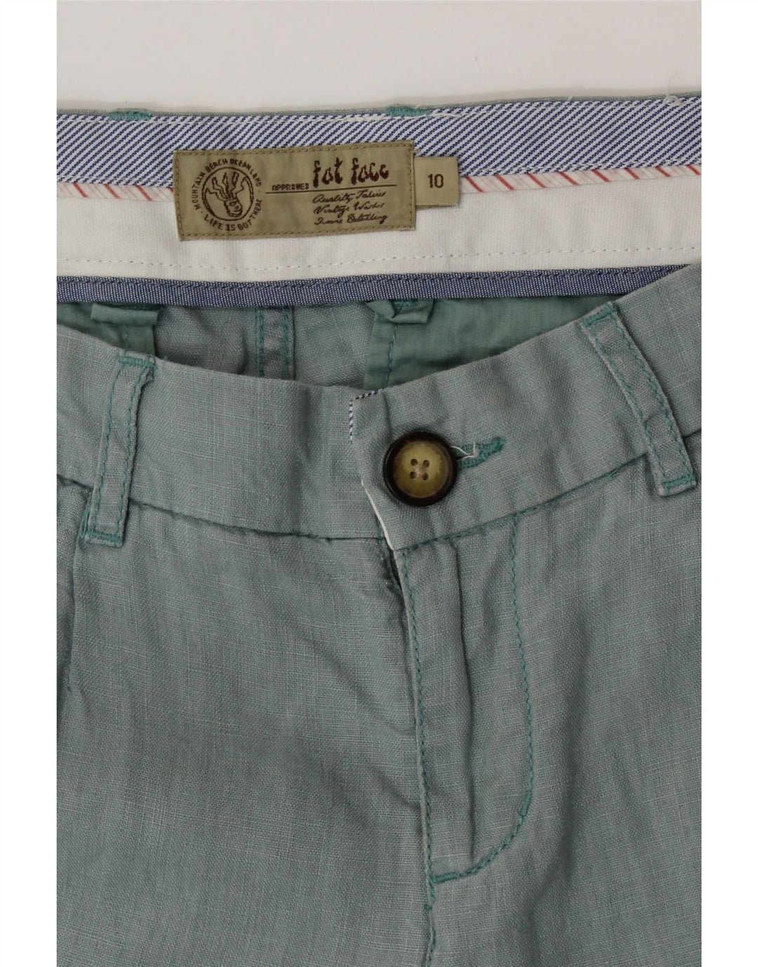 FAT FACE Womens Straight Casual Trousers UK 10 Small W32 L25 Green Linen