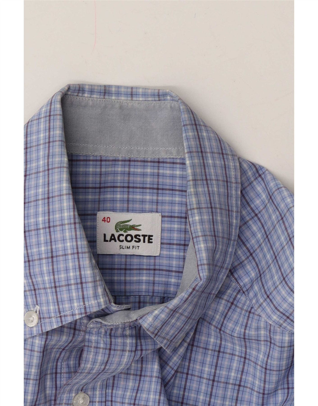 Lacoste Mens Slim Fit Shirt Size 40 Medium Blue Check