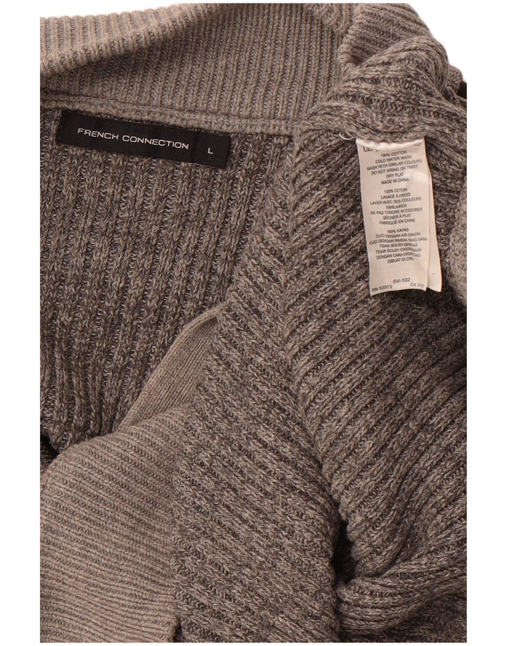 FRENCH CONNECTION Mens Zip Neck Jumper Sweater Large Grey Colourblock