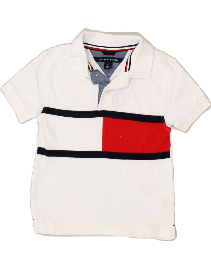 TOMMY HILFIGER Baby Boys Polo Shirt 18-24 Months White Colourblock Cotton Vintage Tommy Hilfiger and Second-Hand Tommy Hilfiger from Messina Hembry 