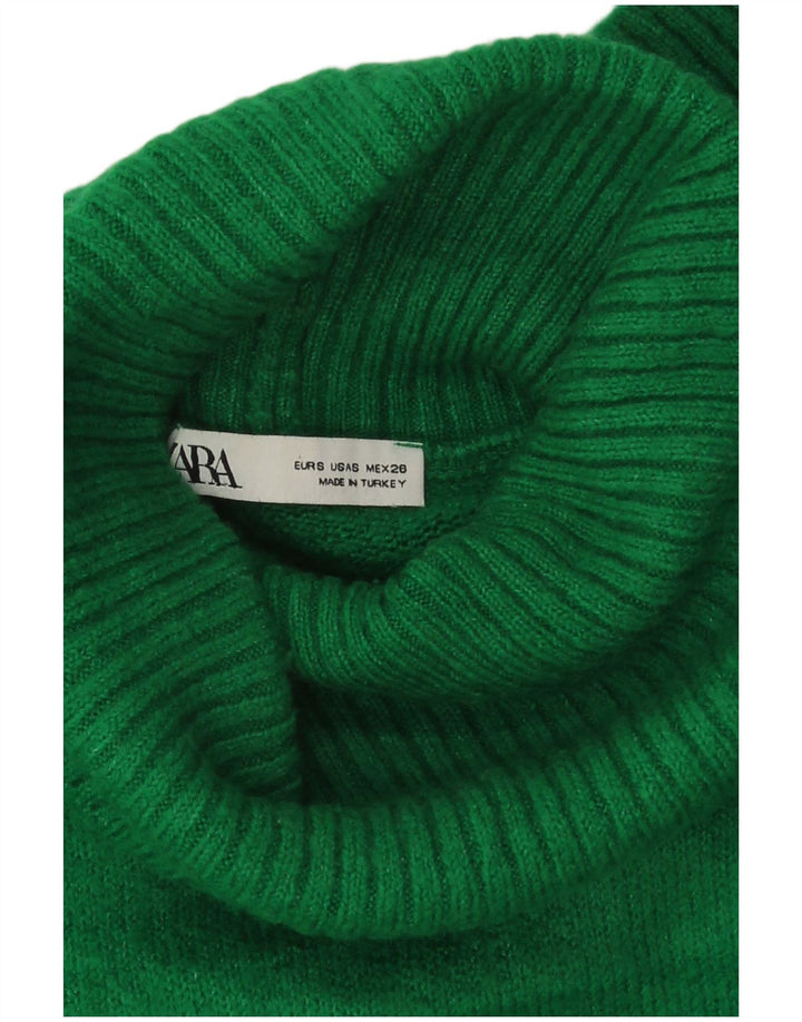 Zara Womens Crop Oversized Roll Neck Jumper Sweater UK 10 Small Green