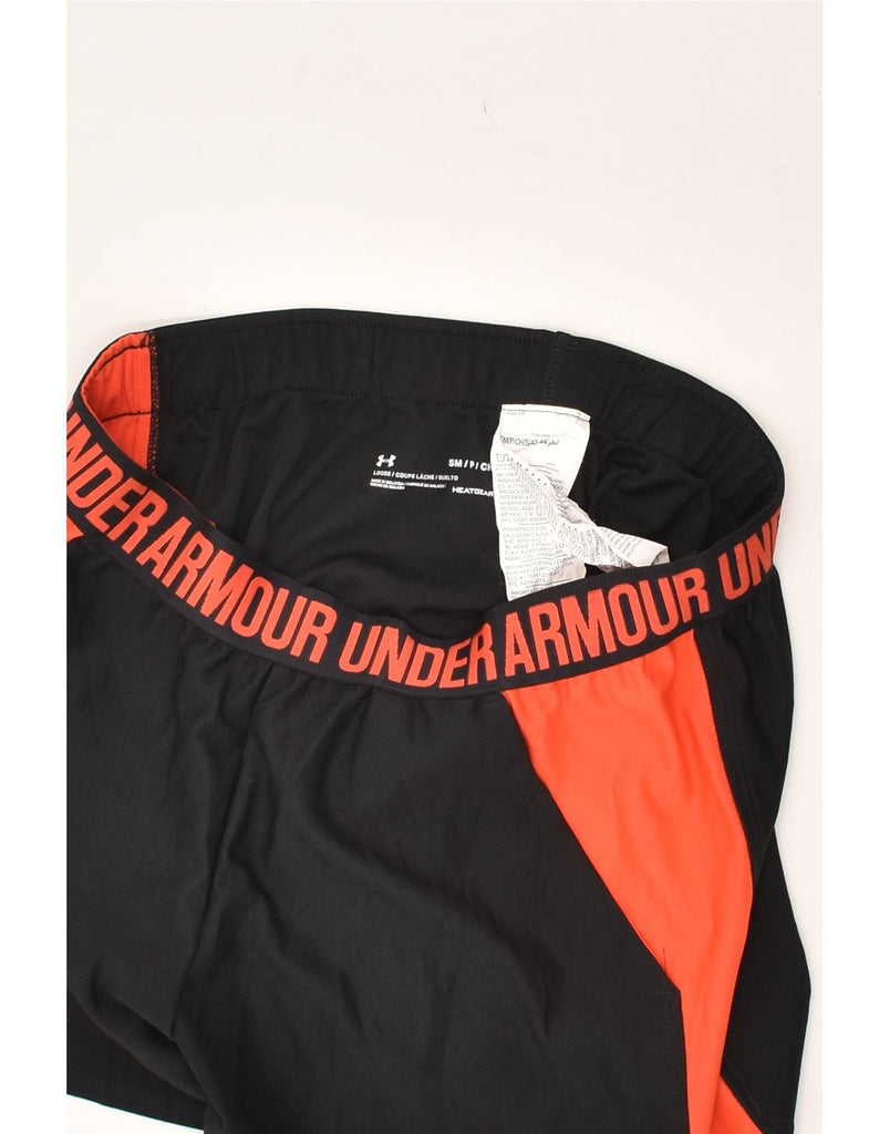 UNDER ARMOUR Womens Heat Gear Graphic Sport Shorts UK 10 Small Black | Vintage Under Armour | Thrift | Second-Hand Under Armour | Used Clothing | Messina Hembry 