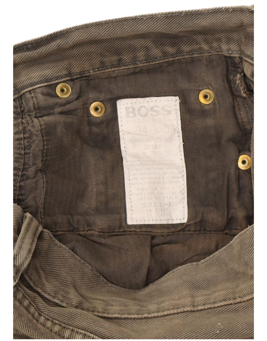 HUGO BOSS Mens Arkansas Straight Jeans W34 L34 Khaki Cotton