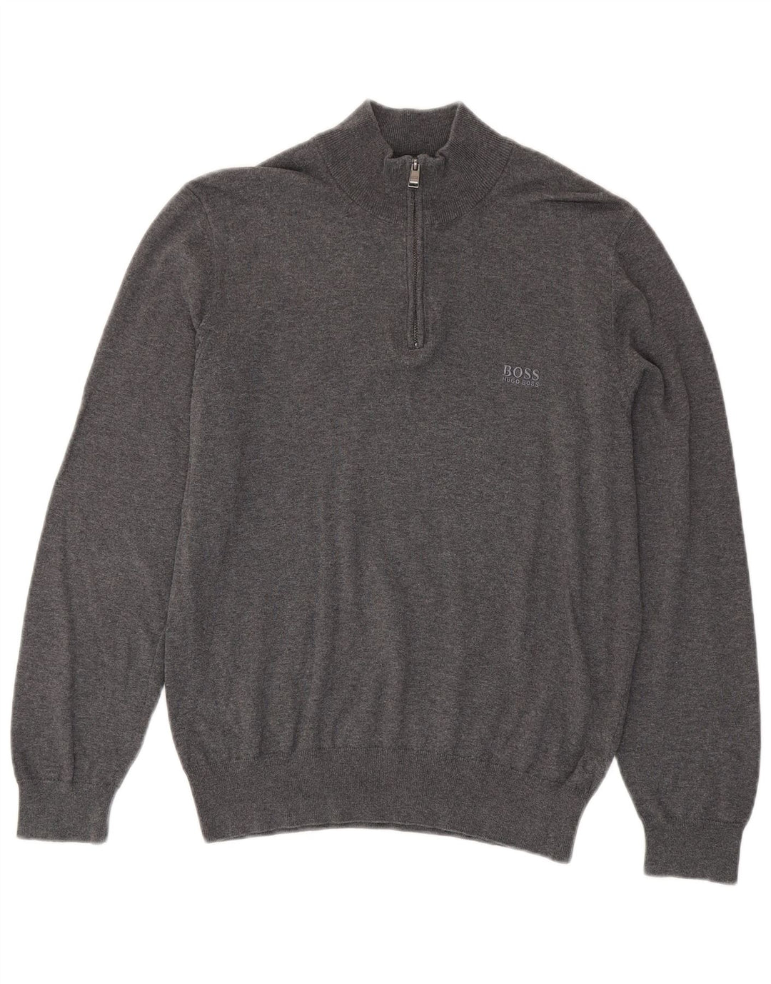 Hugo Boss Mens Zip Neck Jumper Sweater Small Grey Cotton