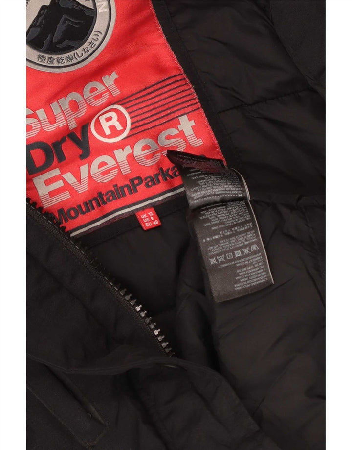 Superdry Womens Hooded Parka Jacket UK 12 Medium Black Nylon