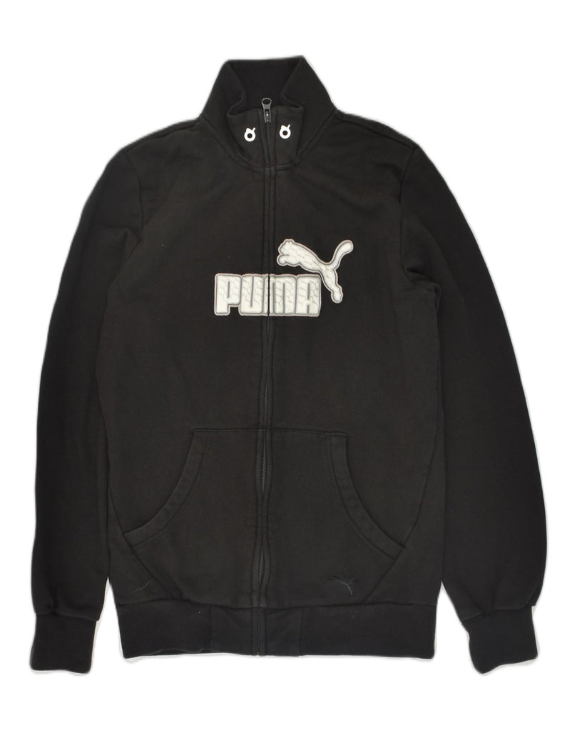 PUMA Womens Graphic Tracksuit Top Jacket UK 12 Medium Black Cotton | Vintage Puma | Thrift | Second-Hand Puma | Used Clothing | Messina Hembry 