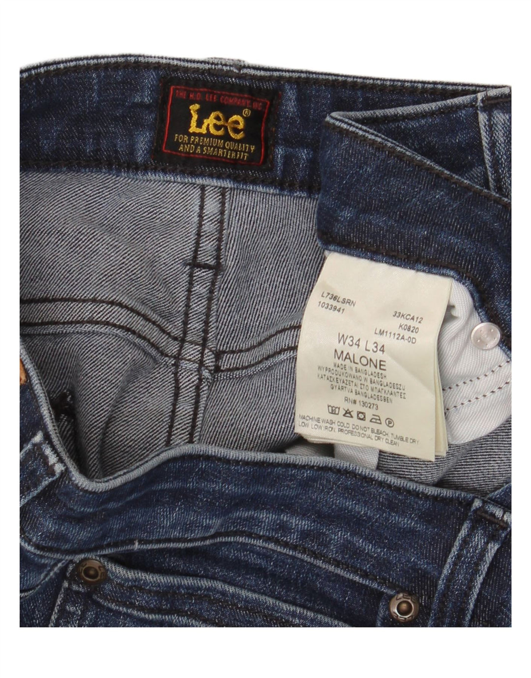 Lee Mens Malone Slim Jeans W34 L34 Navy Blue Cotton