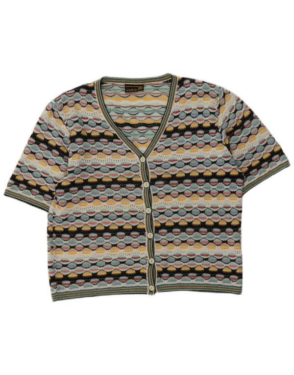 Vintage Womens Cardigan Sweater UK 14 Large Multicoloured Geometric