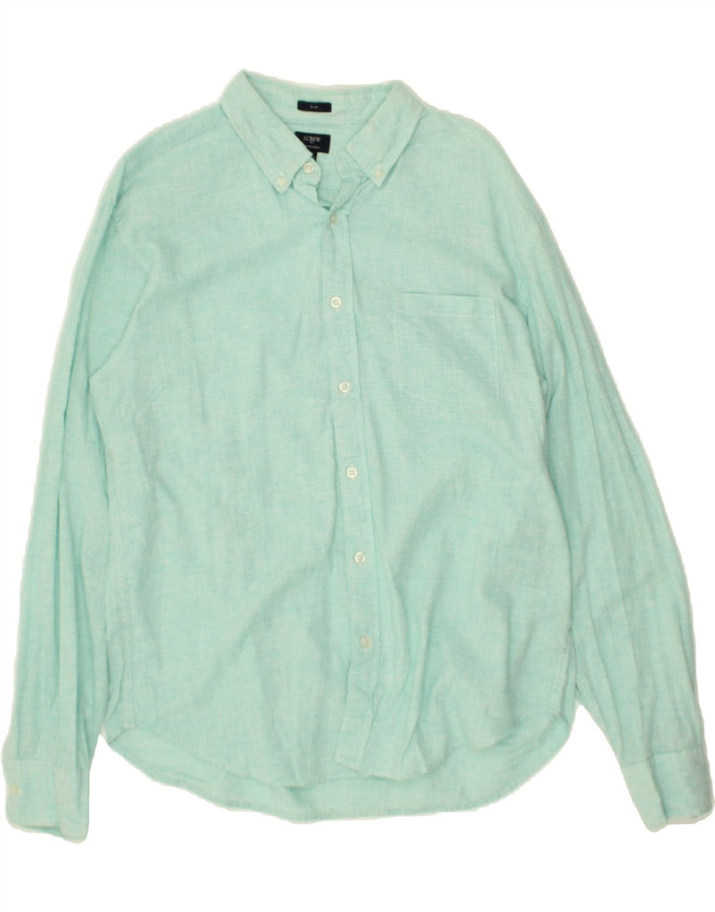 J. CREW Mens Slim Shirt Large Green Pinstripe Cotton | Vintage J. Crew | Thrift | Second-Hand J. Crew | Used Clothing | Messina Hembry 