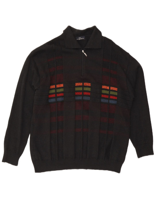 Engbers Mens Polo Neck Jumper Sweater IT 54 XL Black Geometric Wool