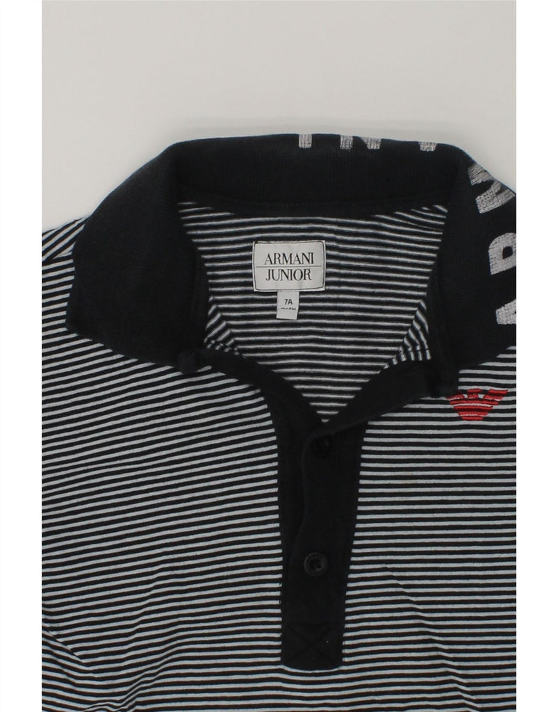 ARMANI JUNIOR Boys Long Sleeve Polo Shirt 6-7 Years Black Striped Cotton | Vintage Armani Junior | Thrift | Second-Hand Armani Junior | Used Clothing | Messina Hembry 