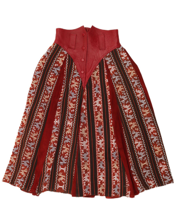 Vintage Womens High Waist Flared Skirt W26 Small Red Geometric Ethnic
