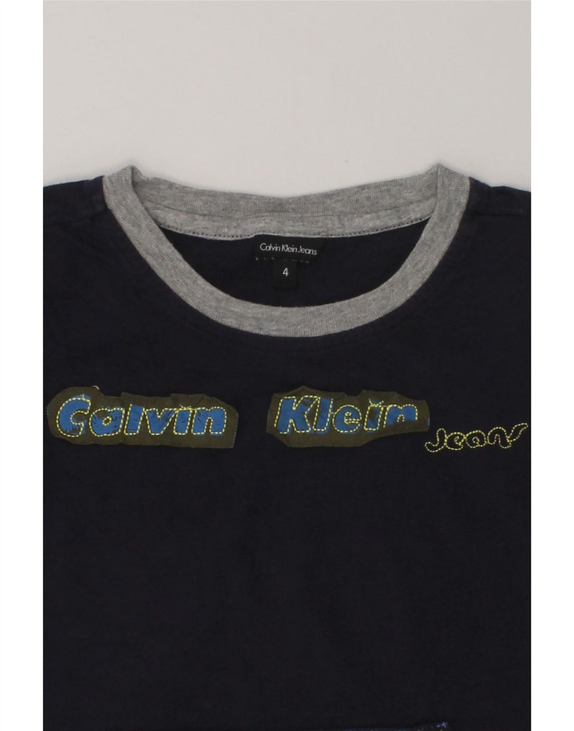 CALVIN KLEIN Boys Graphic T-Shirt Top 3-4 Years Navy Blue Cotton | Vintage Calvin Klein | Thrift | Second-Hand Calvin Klein | Used Clothing | Messina Hembry 