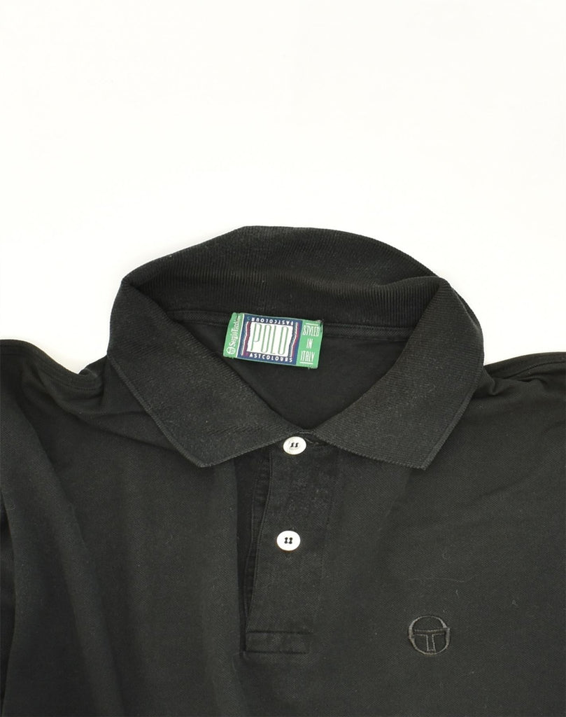 SERGIO TACCHINI Mens Polo Shirt Medium Black Cotton | Vintage Sergio Tacchini | Thrift | Second-Hand Sergio Tacchini | Used Clothing | Messina Hembry 