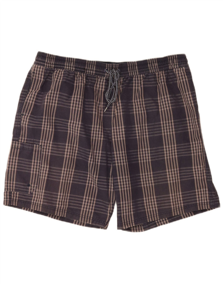 Marks & Spencer Mens Cargo Swimming Shorts 2XL  Navy Blue Check Cotton