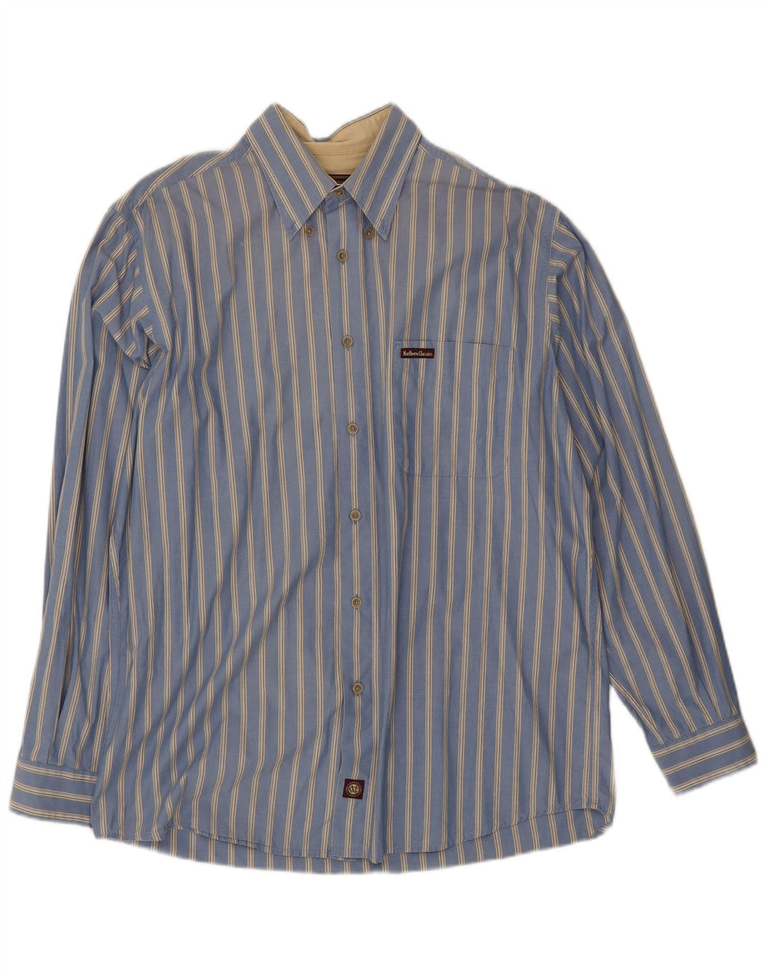 Marlboro Classics Mens Shirt Large Blue Striped Cotton