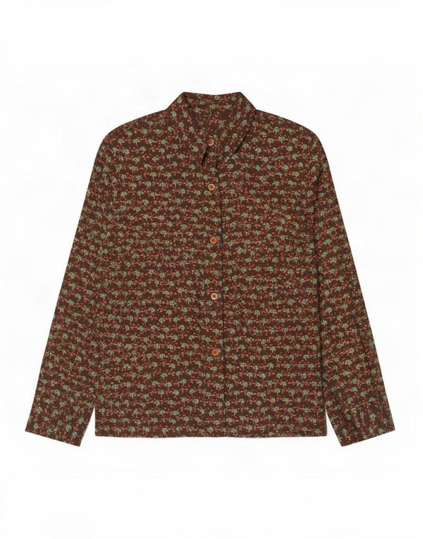 Vintage Womens Shirt UK 16 Large Brown Floral