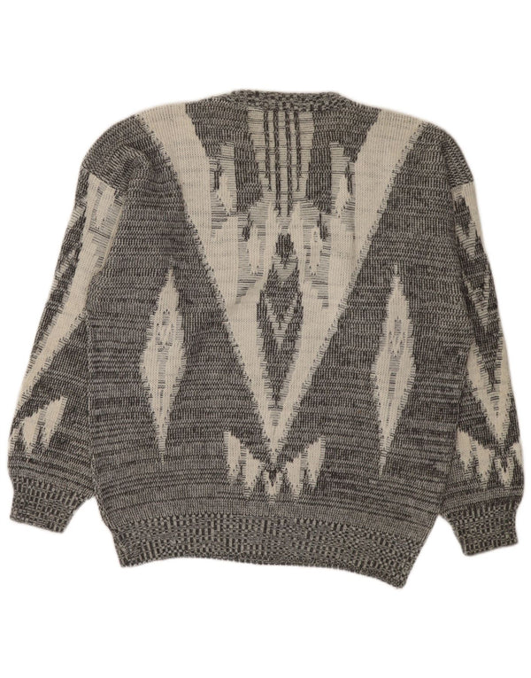 Vintage Womens Boat Neck Jumper Sweater IT 50 XL Grey Geometric Polyacrylic