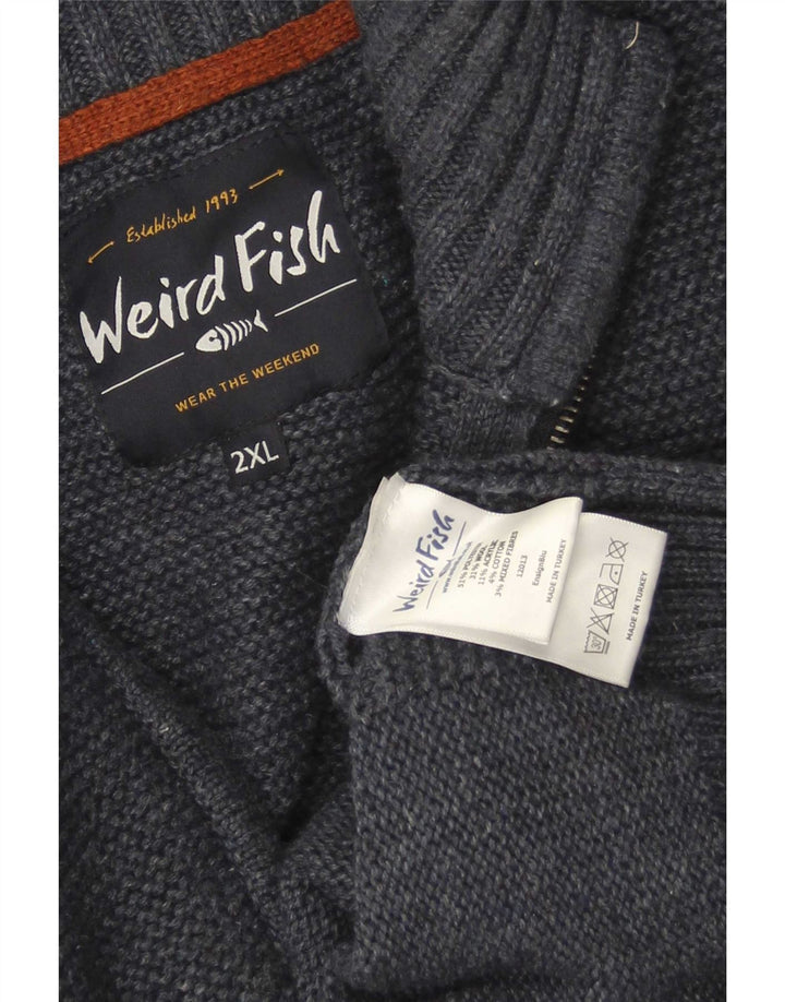 Weird Fish Mens Zip Neck Jumper Sweater 2XL Navy Blue Polyester