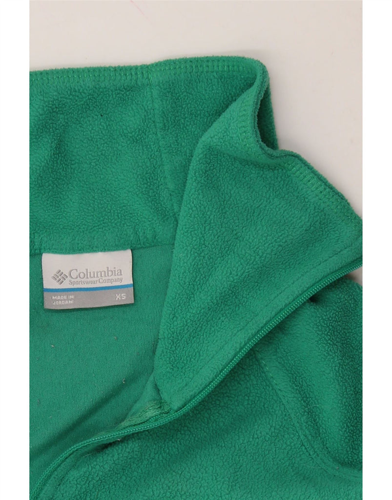 COLUMBIA Womens Zip Neck Fleece Jumper UK 6 XS Green Polyester Vintage Columbia and Second-Hand Columbia from Messina Hembry 