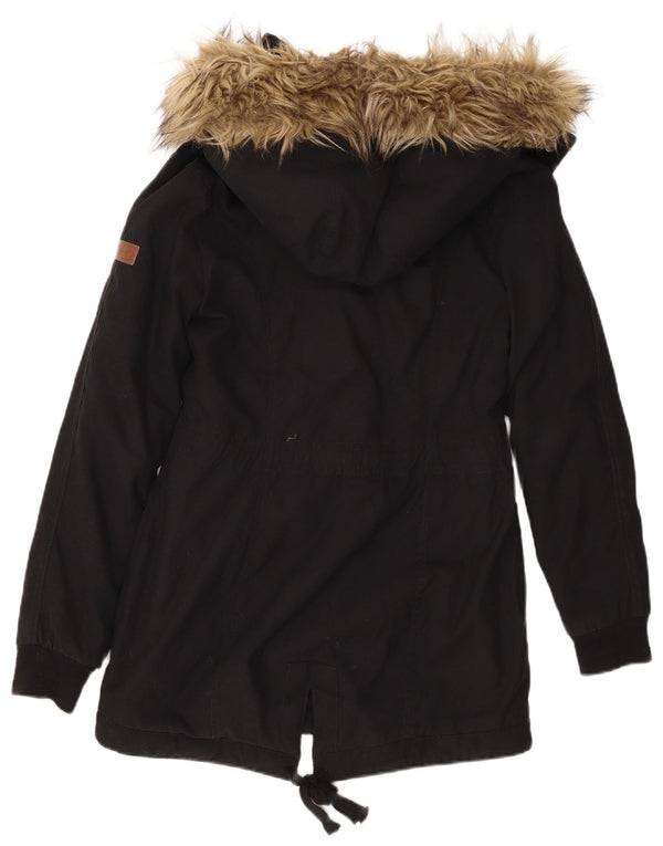 Hollister Womens Hooded Sherpa Parka Jacket UK 6 XS Black Polyester