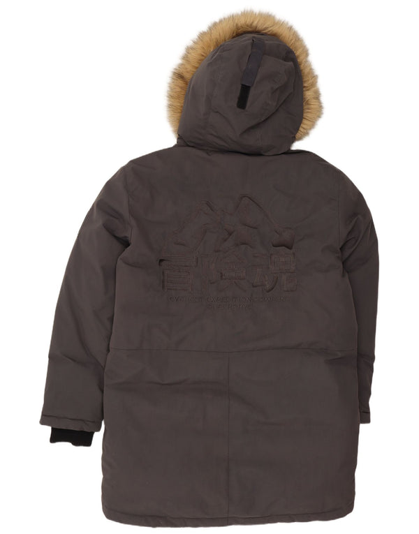Superdry Mens Hooded Loose Fit Padded Coat UK 36 Small Grey Nylon
