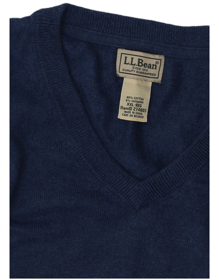 L.L.BEAN Mens V-Neck Jumper Sweater 2XL Blue Cotton