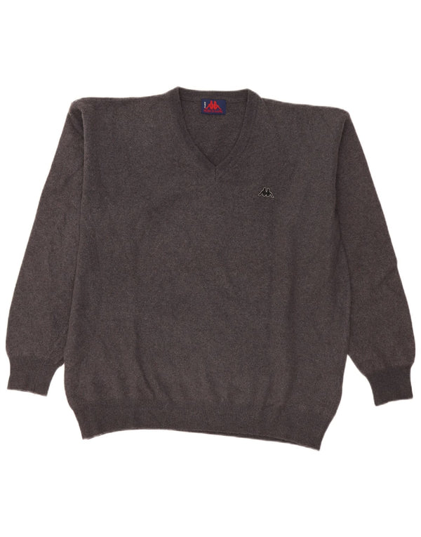 Kappa Mens V-Neck Jumper Sweater Large Grey Wool